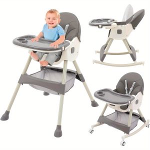 NUKied Highchair Baby Portable, 3in1 Foldable high Chairsu002FToddler Chairu002FRocking Horse Chair 6 Months Plus, Adjustable high Chair with Removable Tray&Storage,Baby seat for Dining Chair