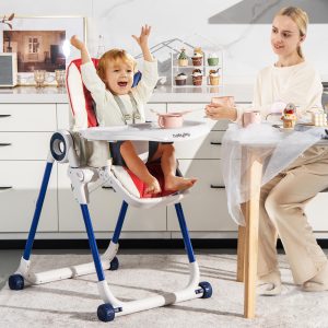 MULTIGOT Baby High Chair Foldable Feeding Chair wu002F 4 Lockable Wheels Colorful