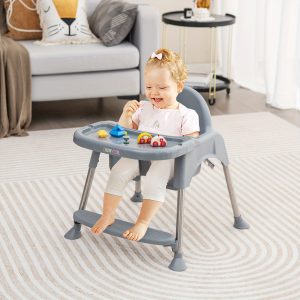 4-in-1 Convertible Baby High Chair Feeding wu002F Removable Double Tray& Footrest