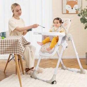 Gymax Baby High Chair with 7 Height & 3 Footrest Adjustable Cup holder 2 Wheels