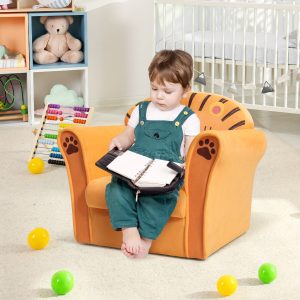 MULTIGOT Children's Chair with Animal Pattern, Children's Chair with Velvet Surface, Baby Chair with Armrest & Backrest, with Inner Structure Made of Solid Wood, with Non-slip Coasters, for Babies & Toddlers