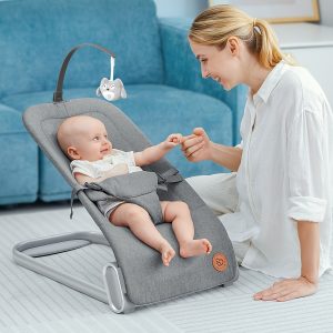 BabyBond Baby Bouncer, Baby Bouncer Seat, Infant Bouncer Baby Seat With Toys, Bouncer Seat For Babies 0-12 Months, Portable Baby Chair, Natural Bouncy (Grey)