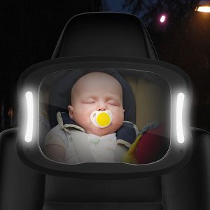 Shatterproof Baby Car Mirror with Remote Control Soft LED Light, Adjustable Rear View Accessories, Crash Tested Acrylic Baby Mirror for Car