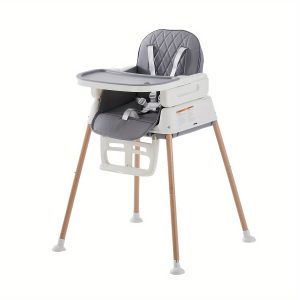 3-in-1 Convertible Baby High Chair with Adjustable Feeding Tray, 5 Point Harness, Footrest, Portable, Gray