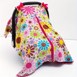 White Colorful Flower Print Car Seat Cover, Car Seat Canopy